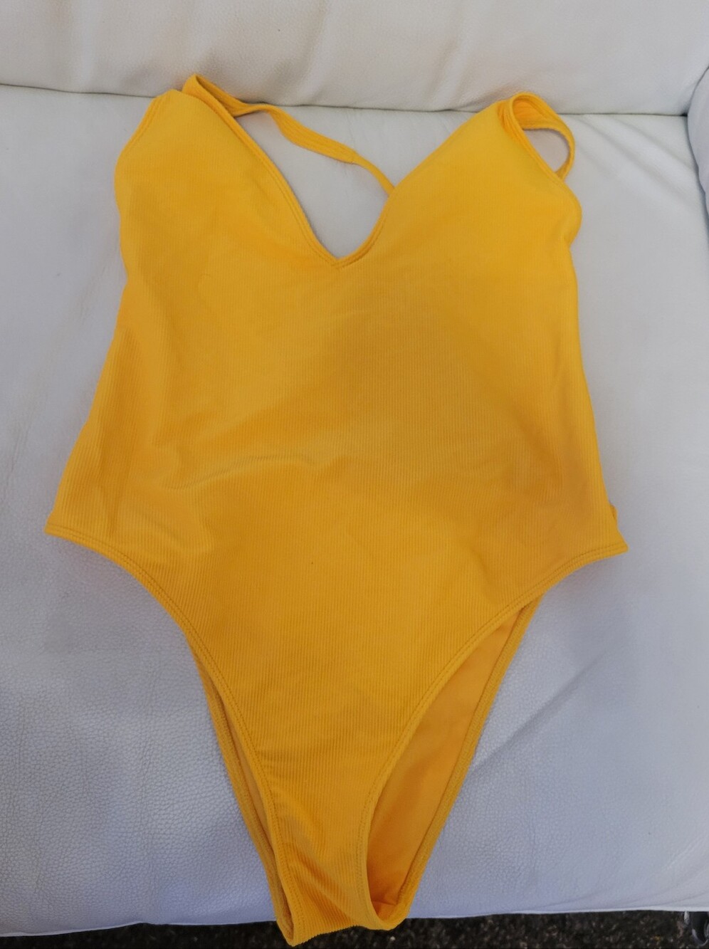 Abercrombie & Fitch Yellow Ribbed Plunge One-Piece Swimsuit